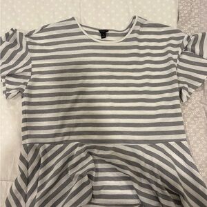 Ann Taylor Gray and White Striped Tee